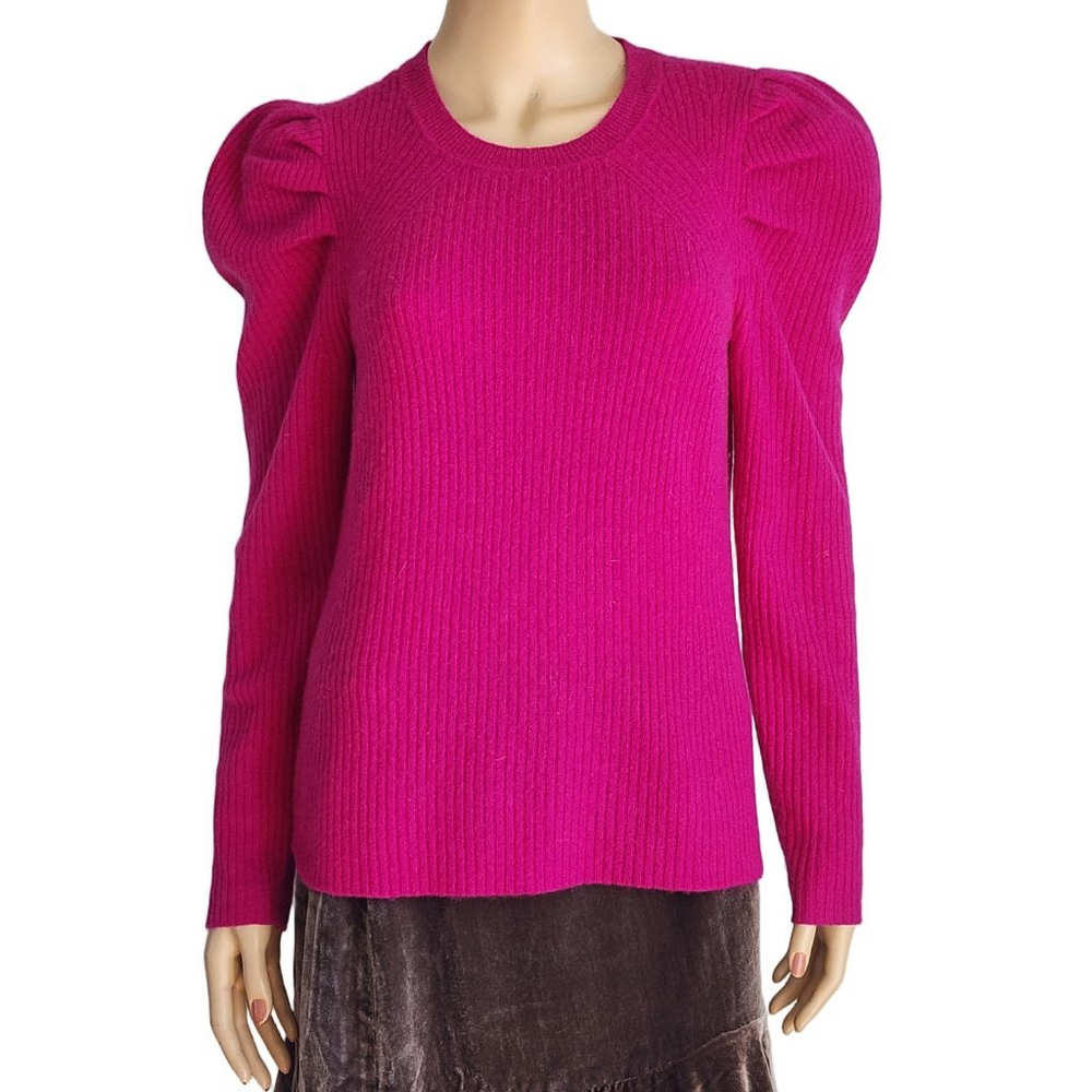 CHARTER CLUB Luxury Pink Cashmere Puff Sleeve Crew Neck Sweater Size M 203